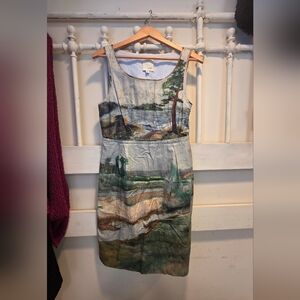 Vintage Anthropologie Odille Artist’s Rendering Landscape Scenery Dress